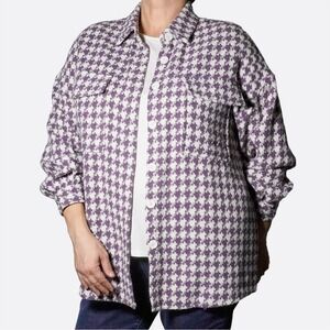 Nasty Gal Lavender Houndstooth Oversized Shacket Jacket Plus 1X XL